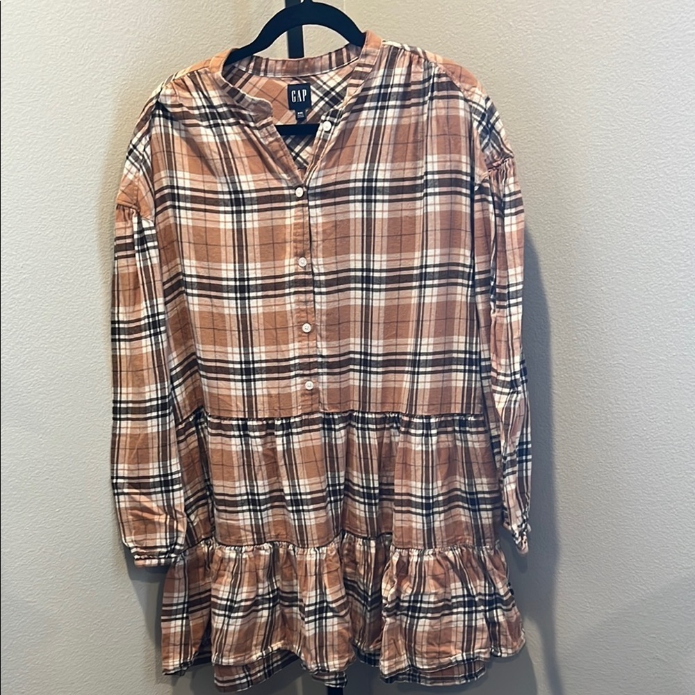 GAP Tan Plaid Ruffle Dress NWOT